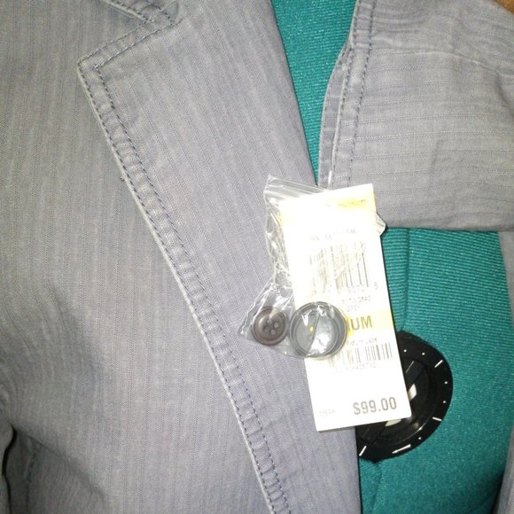 INC Grey Denim-Style Tonal Striped Blazer with Chest Embroidery Sz M NWT - Picture 11 of 16